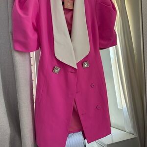 Pink Double-Breasted Blazer with White Lapel
